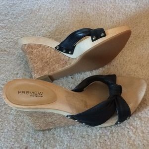 Black wedges slides, size 6